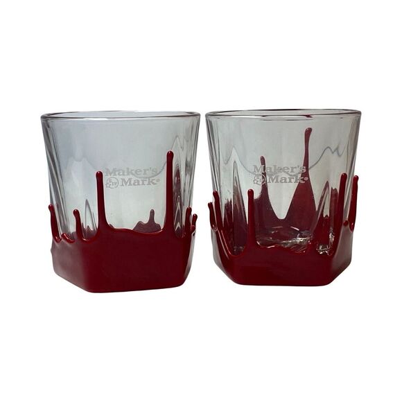 Makers Mark Red Dipped Wax‎ Drip Look Liquor Whiskey Shot Glasses Set of 2 - Picture 1 of 7